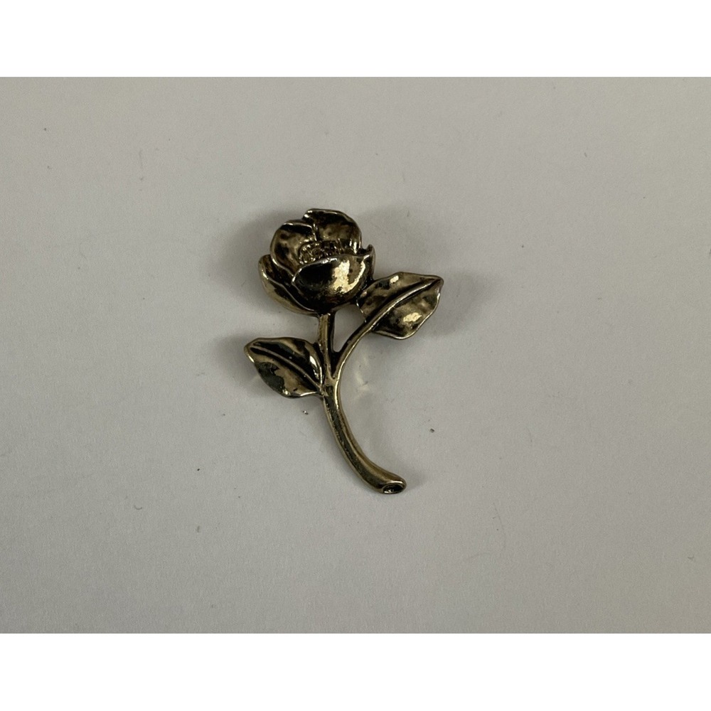 Vintage Rose Flower Brooch Antiqued Gold Tone Lapel Pin Pinback